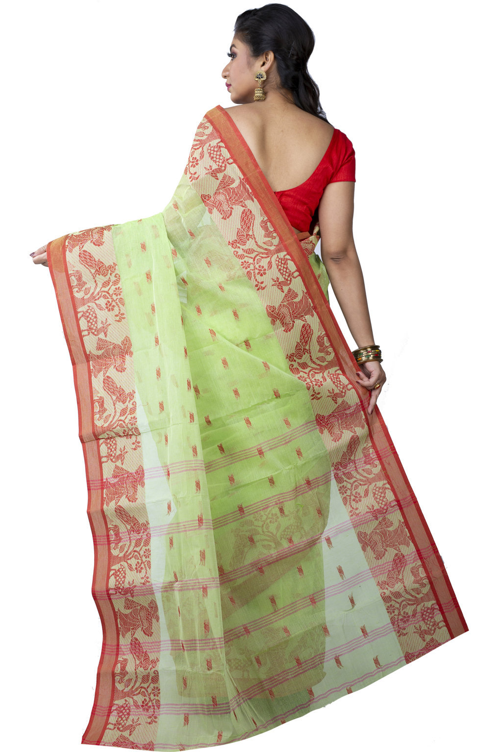 Olive Green Pure Cotton ParSakuntala Tant Saree (534)